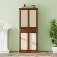 thumbnail image 3 of S-HOME 4 Door Storage Cabinet Featuring 1 Drawer and Adjustable Shelves in Engineered Rattan for Home Organization, Walnut, 3 of 15