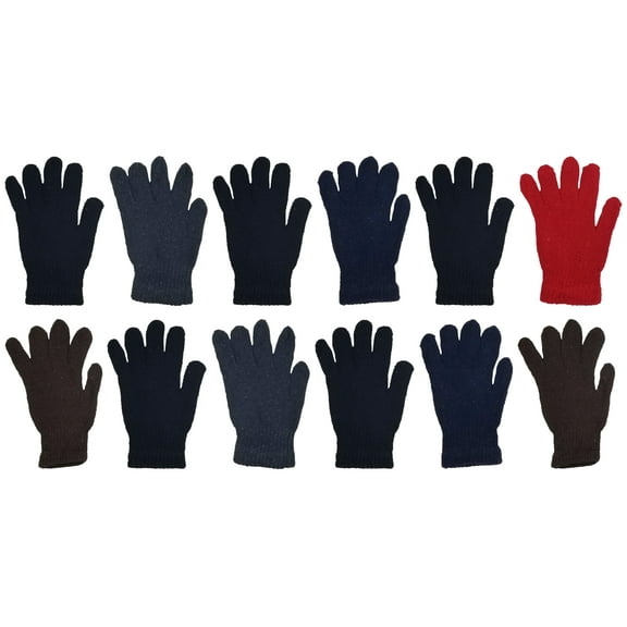 Winter Magic Gloves, 12 Pairs Stretchy Warm Knit Bulk Pack Mens Womens (Assorted)