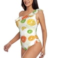 thumbnail image 3 of Yiaed Colorful Lemons Print Women One Piece Swimsuits Tummy Control One Shoulder Bathing Suits Pattern Ruffle Swimwear-XX-Large, 3 of 8
