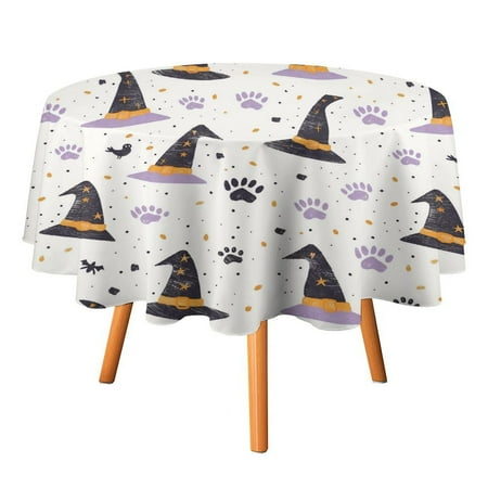 

JINGDS Mini Witch Hats Playful Paw Prints-989 Round Table Cloth Halloween Tablecloth Thanksgiving Day Table Cloth Round Cover Circle Tablecloth for Halloween Thanksgiving Fall Party