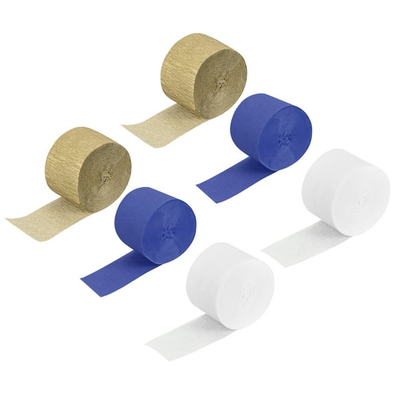 Uxcell Crepe Paper Streamer Party Streamer Decorations 2 Inch x 27 Ft for Birthday Party Wedding Festival Party Decorations, Beige, Navy Blue, Gold, Pack of 6