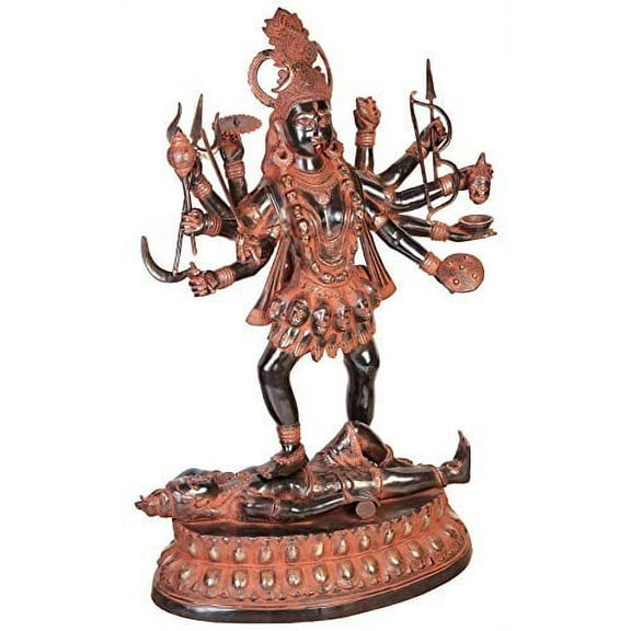 Exotic India Goddess Kali - Large Size - Brass Statue - Color Sindoori Black Color