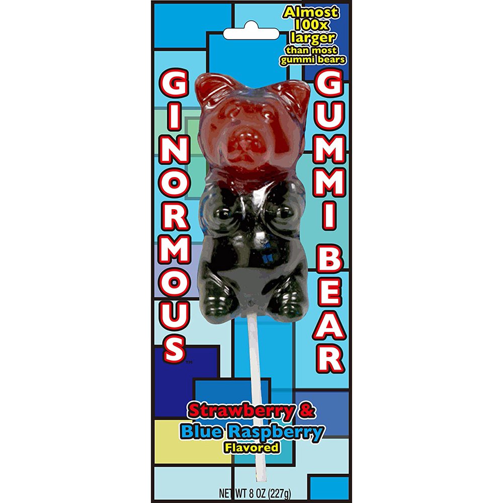 Ginormous Gummi Bear on a Stick, 8 Ounce Strawberry and Blue Raspberry