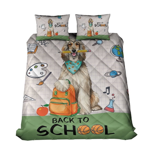 Hardworking Afghan Hound Ready Back to School New Year Classes Quilt Bedding Set Dog Lover 1 Blanket Bed Cover 2 Pillowcases - 12011
