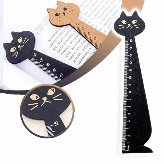 Cute Cat Ruler 5.9 Inch, Wooden Animal Design Measuring Tool for Campus Math Drawing and Desk Decor, Sturdy Student Ruler, Campus Office Supplies, By Huiing