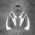 thumbnail image 2 of Homeyce Balaclava Ninja Zipper Hoodie with Mask Zip Up Zip Jacket Ninja Double Hood Wind Resistant Jacket Hoodie with Balaclava Outdoor Athletic Hip Hop Y2k Streetwear,Gray L, 2 of 6