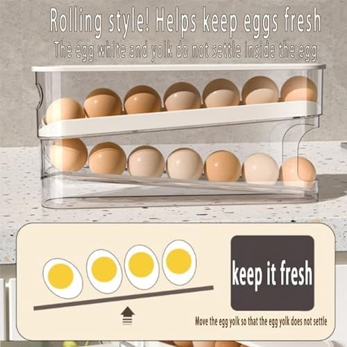 Auto Rolling Fridge Egg Organizer, Space Saving Eggs Dispenser for Refrigerator , Home Egg Holder, 1 pack