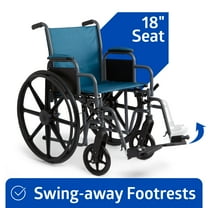 Medline Wheelchair with Desk Arms, Swing-Away Footrests, 18-In Seat, Microban, Folding, 300 lb Weight Capacity, Teal