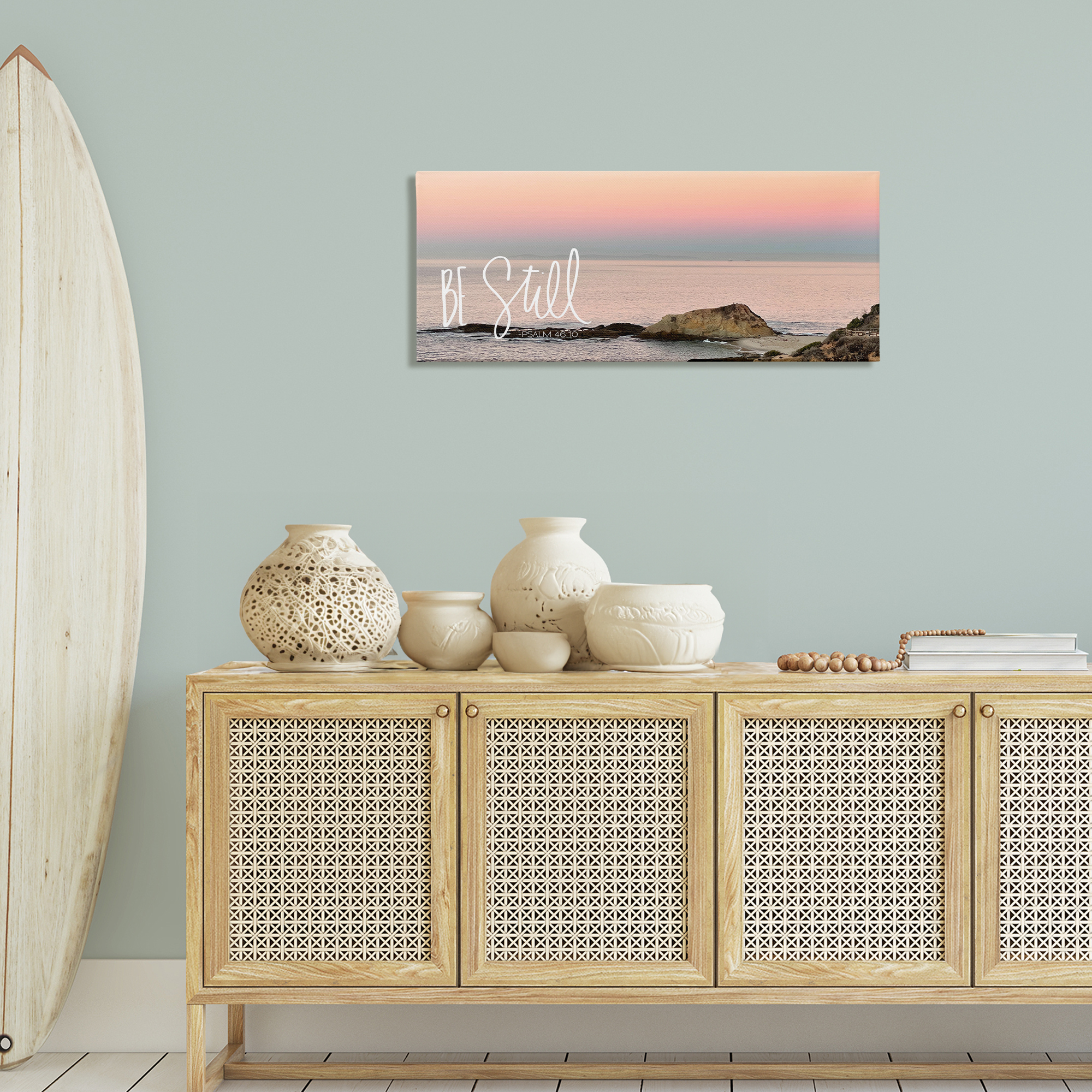 Stupell Industries Be Still Peaceful Beach Landscape Painting Gallery Wrapped Canvas Art Print Wall Art, 40 x 17