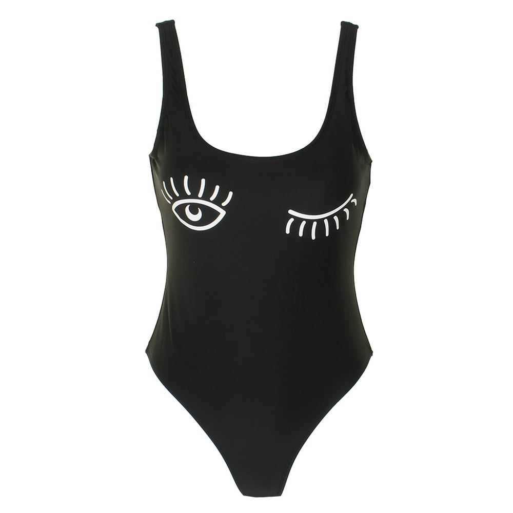 California Waves California Waves Black Wink Graphic Cheeky OnePiece Swimsuit XS Walmart