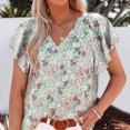 thumbnail image 3 of Bienvenido Blusa Floral de Manga Corta con Cuello en V y Estampado de Flores para Mujer Camisa Suelta Informal Elegante para Mujer para Verano Verde L, 3 of 6
