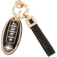 thumbnail image 1 of HSHDLDF for Nissan Key Fob Cover Soft TPU Key Shells with Leather Keychain Lanyard Fit for Nissan Altima Armada Maxima Sentra Rogue Pathfinder 4 Buttons Key Fob Case Black Gold (BP-Nisn-4), 1 of 6