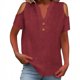 thumbnail image 1 of Loose Off The Shoulder Tops For Women Color Sólido Cuello en V Linen Feel Camiseta de Manga Corta, Tops de Lino para Mujeres Loose Fit Verano, 1 of 9