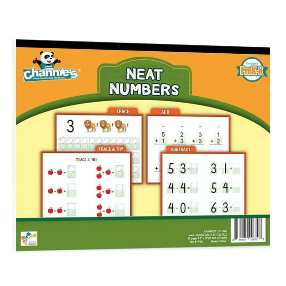 Channie’s Neat Numbers Workbook, Visual Pre K - Kindergarten Math Workbook, Effective Color-Coded Preschool Summer Workbook with 3 Fun & Easy Ways to Learn Basic Math, 80 Pages