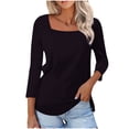 thumbnail image 2 of TGSLY Women's Square Neck Tops Lightweight Soft 3/4 Sleeve Solid Color Shirts Loose Fit Dressy Casual Curved Hem Tunic Blouses XXL, 2 of 8