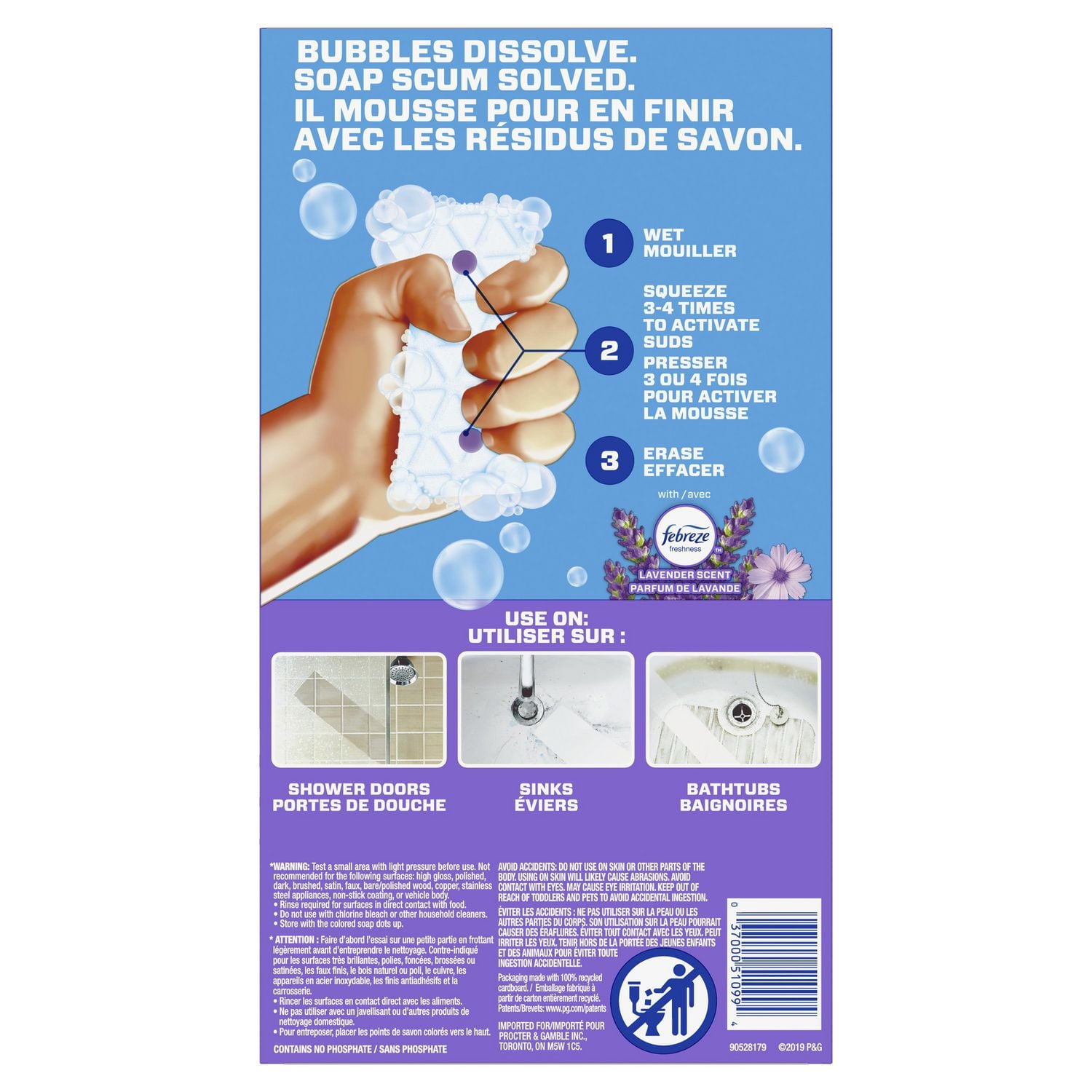 Effaceur magique M. Net Récure salle de bain, coussins nettoyants avec Durafoam, parfum lavande de Febreze 4 unités