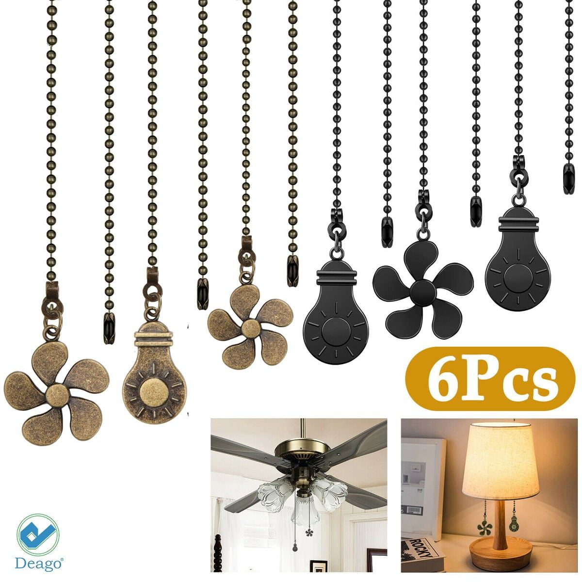 4 Bead Ball Wooden Ceiling Fan Lamp Chain Pull Pendant Extension w/Connector 12" 