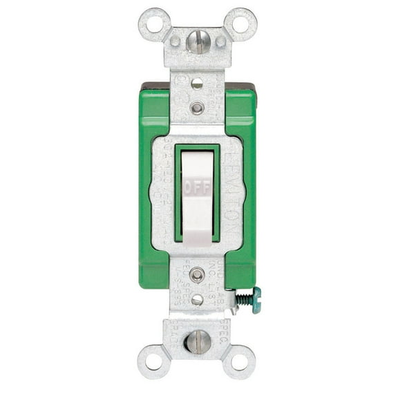 Leviton 03032-2WS Toggle Switch, 30 A, 120/277 VAC, Back and Side Terminal, Thermoplastic Housing Material, White