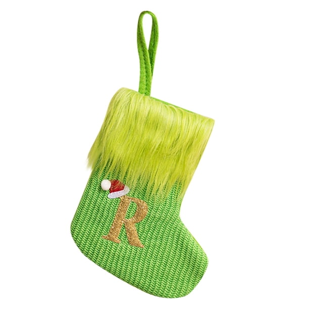 Calcetines Navideños De Punto Verde Con Letras Diy Para El Hogar Colgantes Con Letras Calcetines Navideños Verdes Colgantes Cómodos Y Suaves Calcetines Navideños Bolsa Para Aperitivos Bolsa Para Car