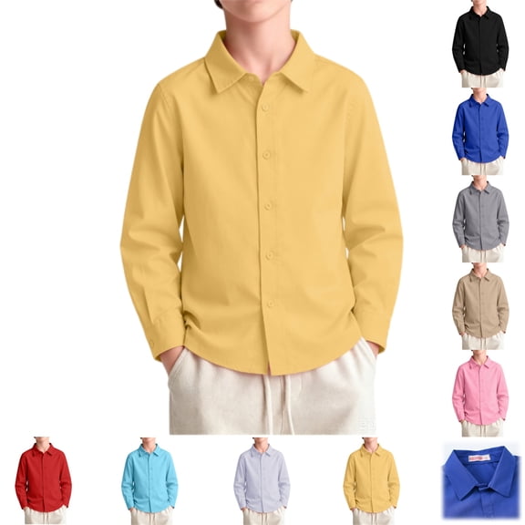 YOUYEDIAN Boys Long Sleeve Dress Shirts Girls Classic Button Down Collared Shirt Casual Versatile Tops