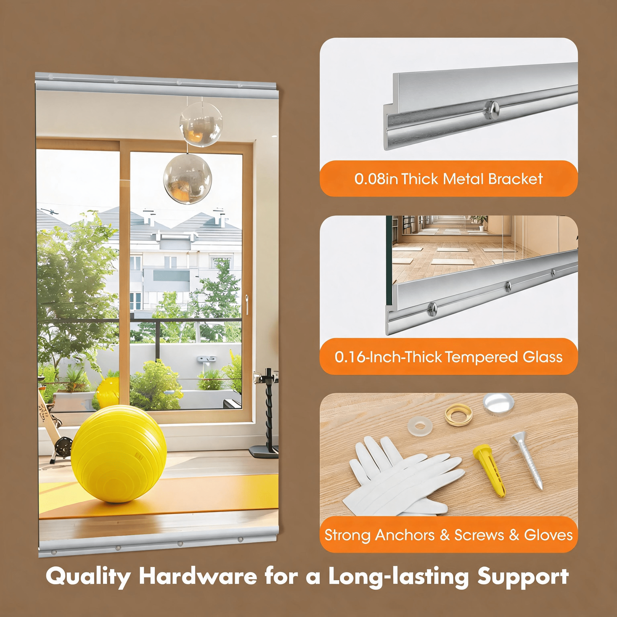2-Piece 48x24-Inch Home Gym Mirror with Explosion-Proof Glass, Frameless Full Body Mirror and Workout Mirror for Yoga Garage Dance Studio, Silver