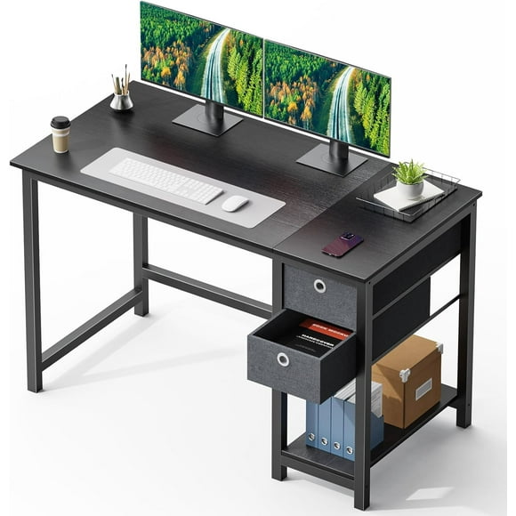 Computer Desk with Storage Drawers, 47 Inch Small Office Desk Modern Simple Workstation Study Writing Table for Home Bedroom, Black