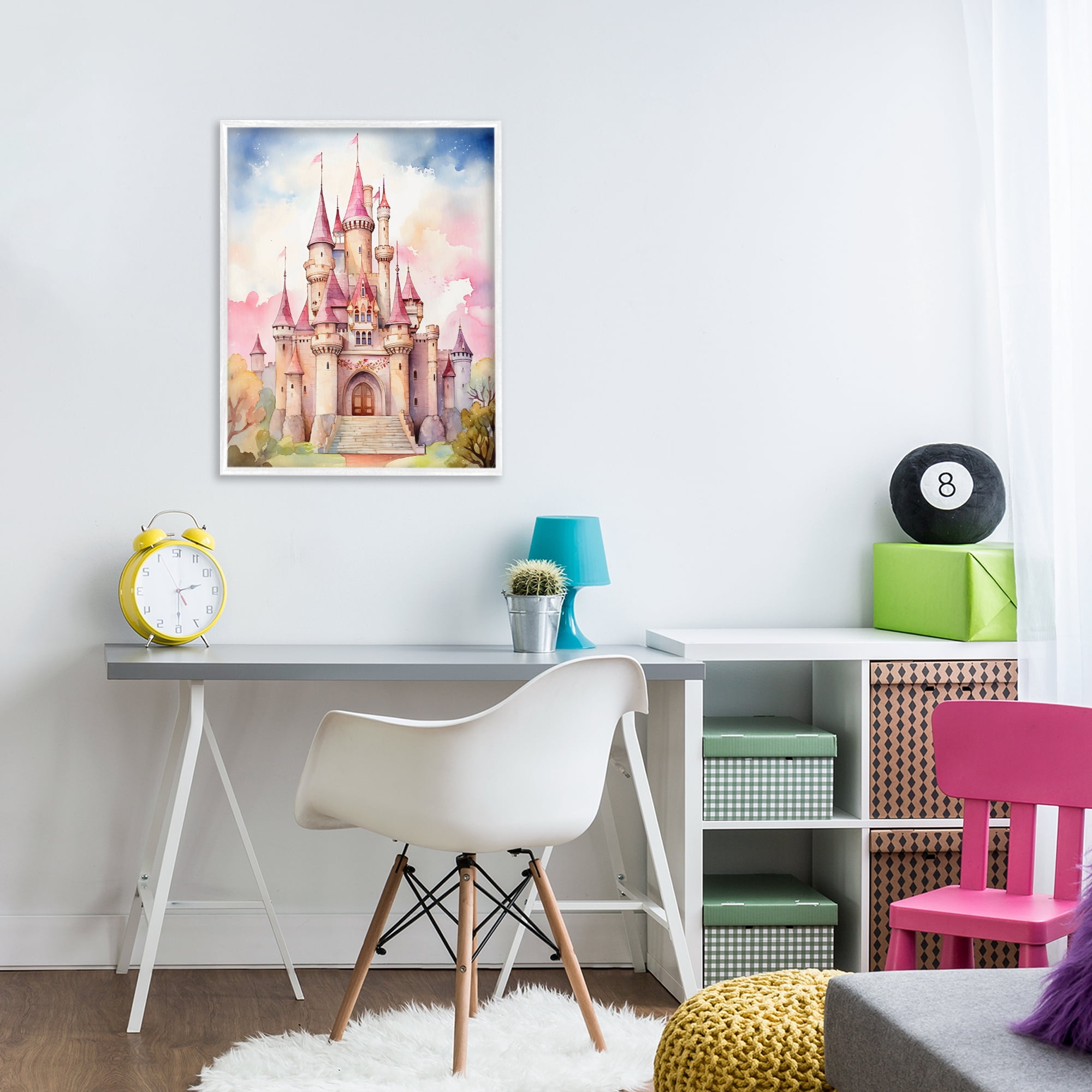 Stupell Industries Princess Castle Watercolor Portrait White Framed Giclee Art, design by Creative Studio
