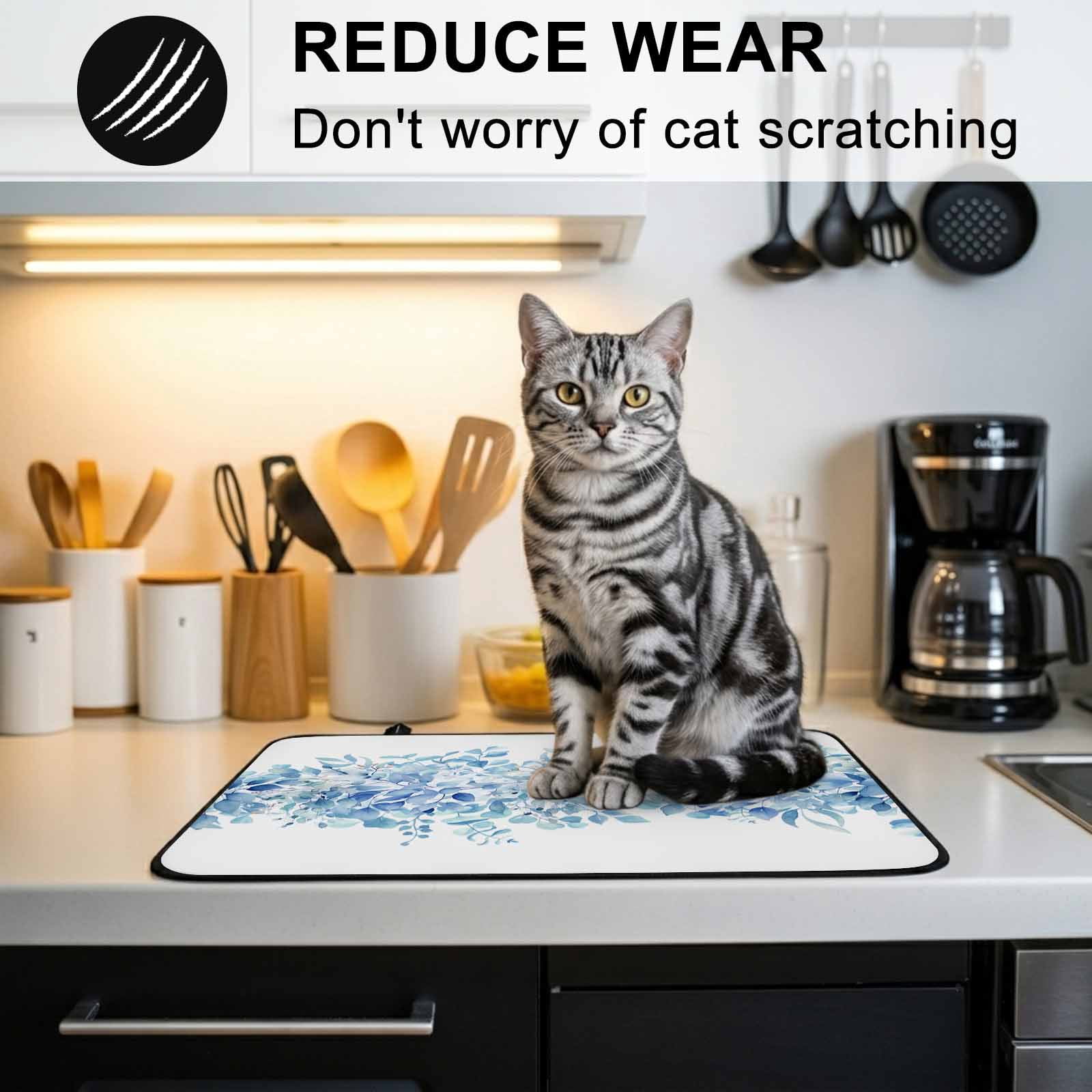 Blue Eucalyptus Leaves Stove Top Cover for Electric Stove, Heat-proof & Non Slip Glass Top Stove Cover Protector, Spring Summer Botanical Floral Kitchen Flat Cooktop Rubber Mat 31x24 Inches