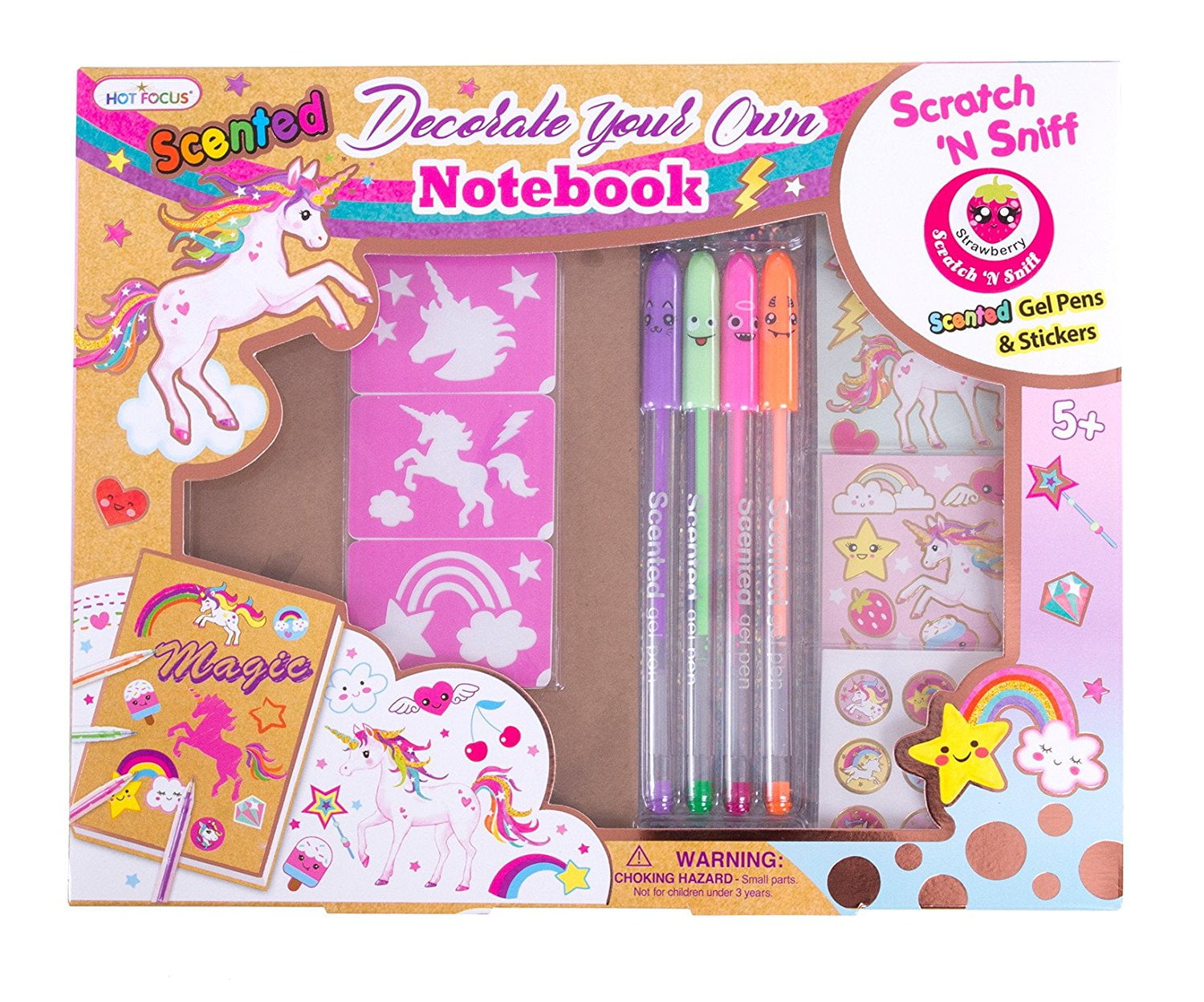 Hot Focus DIY Unicorn Notebook Kit Decorate Your Own Journal Diary Scented Pens, Stickers