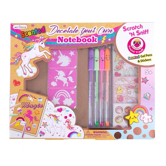 Hot Focus DIY Unicorn Notebook Kit - Decorate Your Own Journal Diary - Scented Pens, Stickers and More (HFC-260UC)