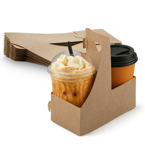 MT Products Disposable Brown Cup Drink Carrier with Handle - Pack of 15