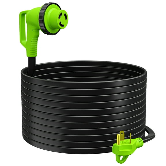 Leisure Cords 90 Degree 50FT Power Extension Cord with 30 AMP Male Standard / 30 AMP Female 90 Degree Locking Adapter (30 Amp - 50 Foot)