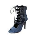 thumbnail image 2 of Miluxas Women's Latin Ballroom Dance Boots Peep Toe Lace up Dance Jean Shoes Sole High Heel Blue 6(37), 2 of 9