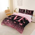 thumbnail image 2 of jejeloiu Pink Glitter Butterfly Print Queen Duvet Cover Set For Girls,Sparkle Print Star Initial M Bedding,Pink Reversible,3pcs(No Comforter), 2 of 6