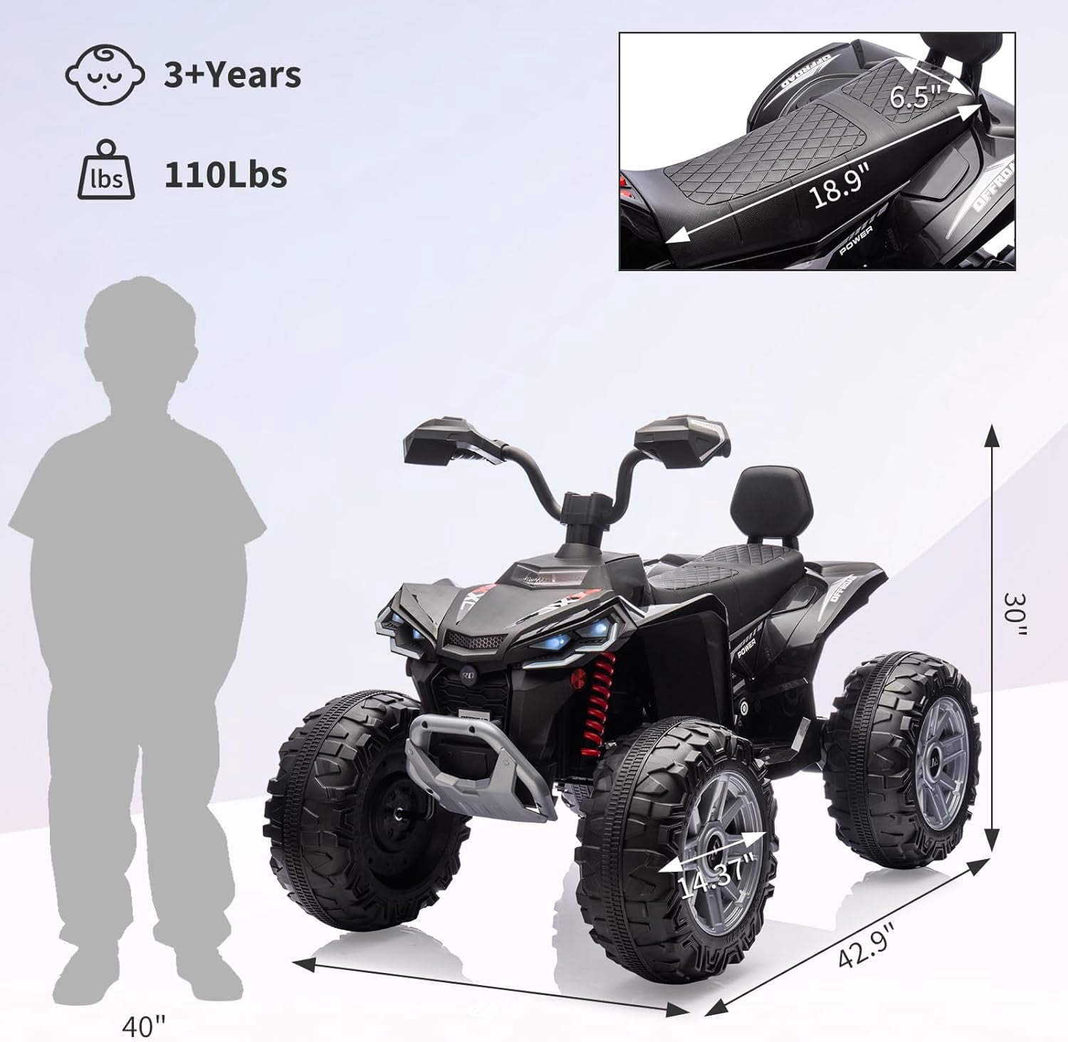 Trilenars 24v 2 Seater Ride on ATV Car in Black with Dual Motor,Black
