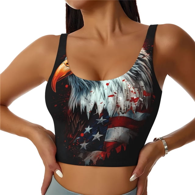 Balery USA Bald Eagle Sujetadores deportivos con espalda cruzada para mujer, acolchados, sin costuras, de alto impacto, ideales para yoga, gimnasio, entrenamiento y fitness.-Medium