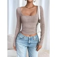thumbnail image 4 of Women Long Sleeve Shirts Square Neck Tops Basic Teen Girls Crop Tops Fall Outfits Fashion Clothes Pink M, 4 of 8