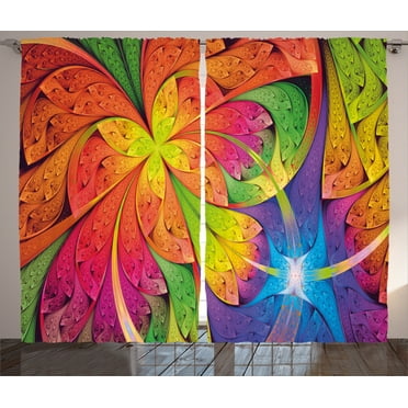 Ambesonne Floral Curtains 2 Panel Set, Vibrant Colored Pattern, 108" x 90", Multicolor