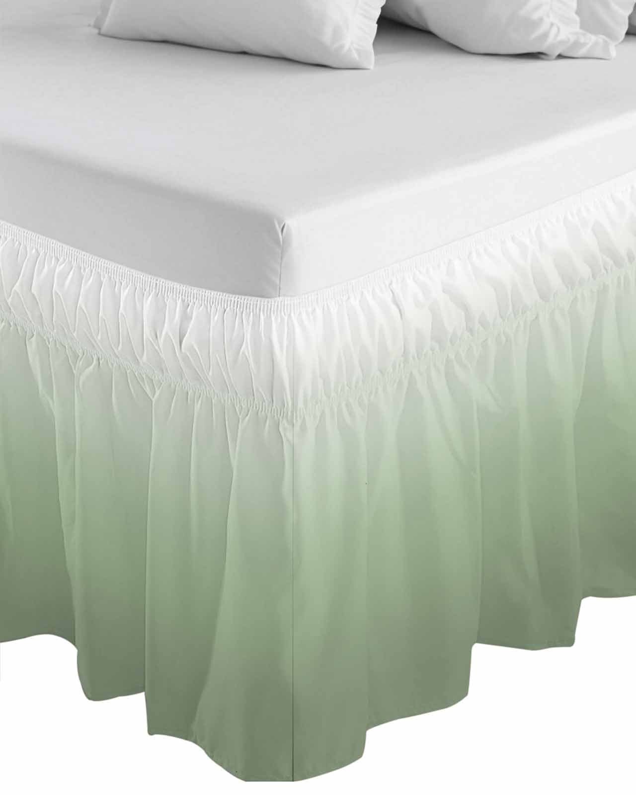 Sage Green Ombre Bed Skirt King Size, Modern Sage Green Abstract Art Wrap Around Bed Skirting with Adjustable Elastic Strap, Dust Ruffle Pleated Bedskirts 16 Inch Drop for Bedroom King Beds