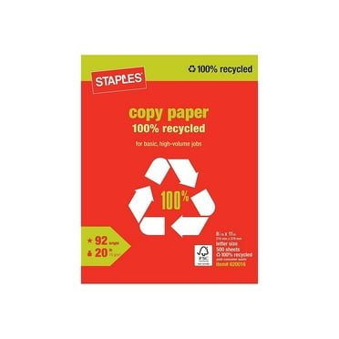 Staples 100% Recycled Copy Paper 8 1/2" x 11" Ream 620016