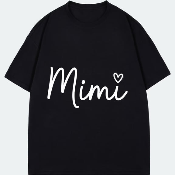 Crewneck T Shirt Black Mimi Heart Print Casual Wear For Women And Girls