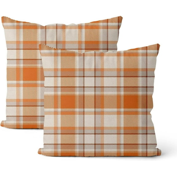 Fall Pillow Covers 18x18 Inch 2 Pieces Burnt Orange Gray Buffalo Plaid Fall Decorative Throw Pillow Plaid Thanksgiving Outdoor Holiday Decor Pillow Covers Polyester Cushion Covers Sofa