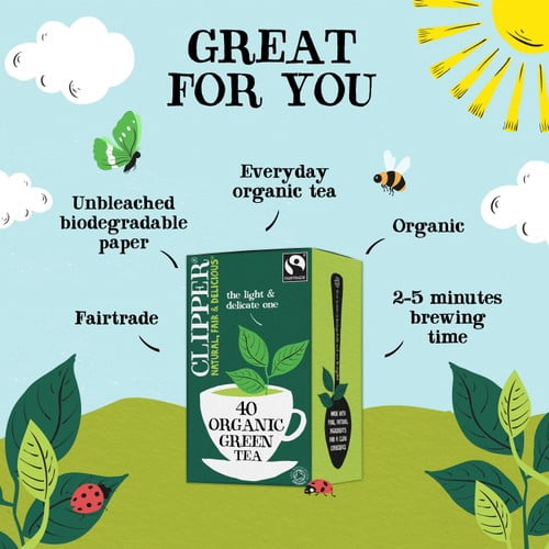 Clipper Organic & Fairtrade Green Tea 40's, British Import (Pack of 2)