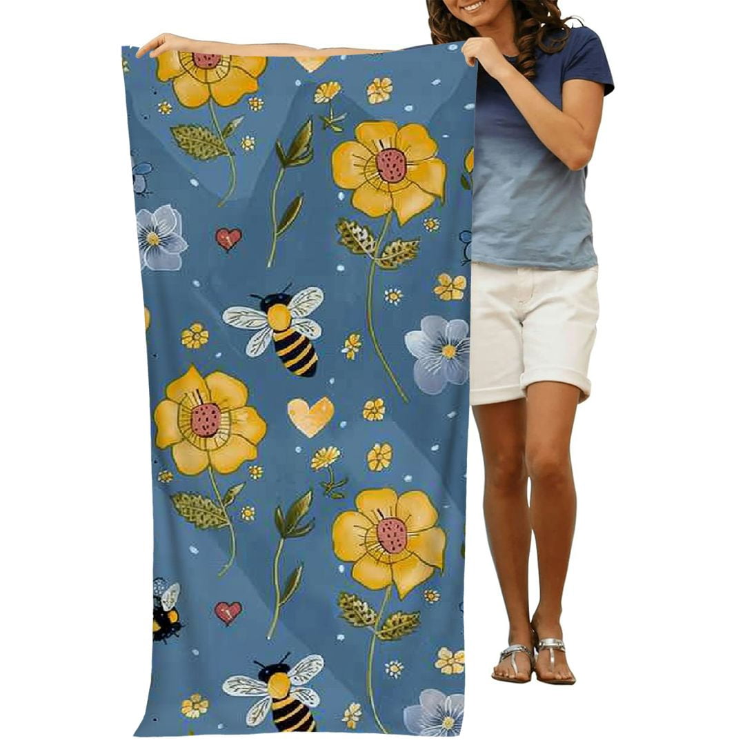 PHYHOO Cute Bee Beach Towel for Adults Kids Microfiber Lightweight Swimming Pool Towels Quick Dry Absorbent Sand Free Large Oversized Bath Towel 30x60in