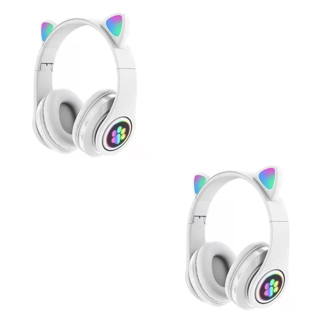 Cateissary Cute Cat Ears Auriculares inalámbricos Flash Light Auriculares con micrófono LED Chica Estéreo Música Teléfono Bluetooth Type2 NO2
