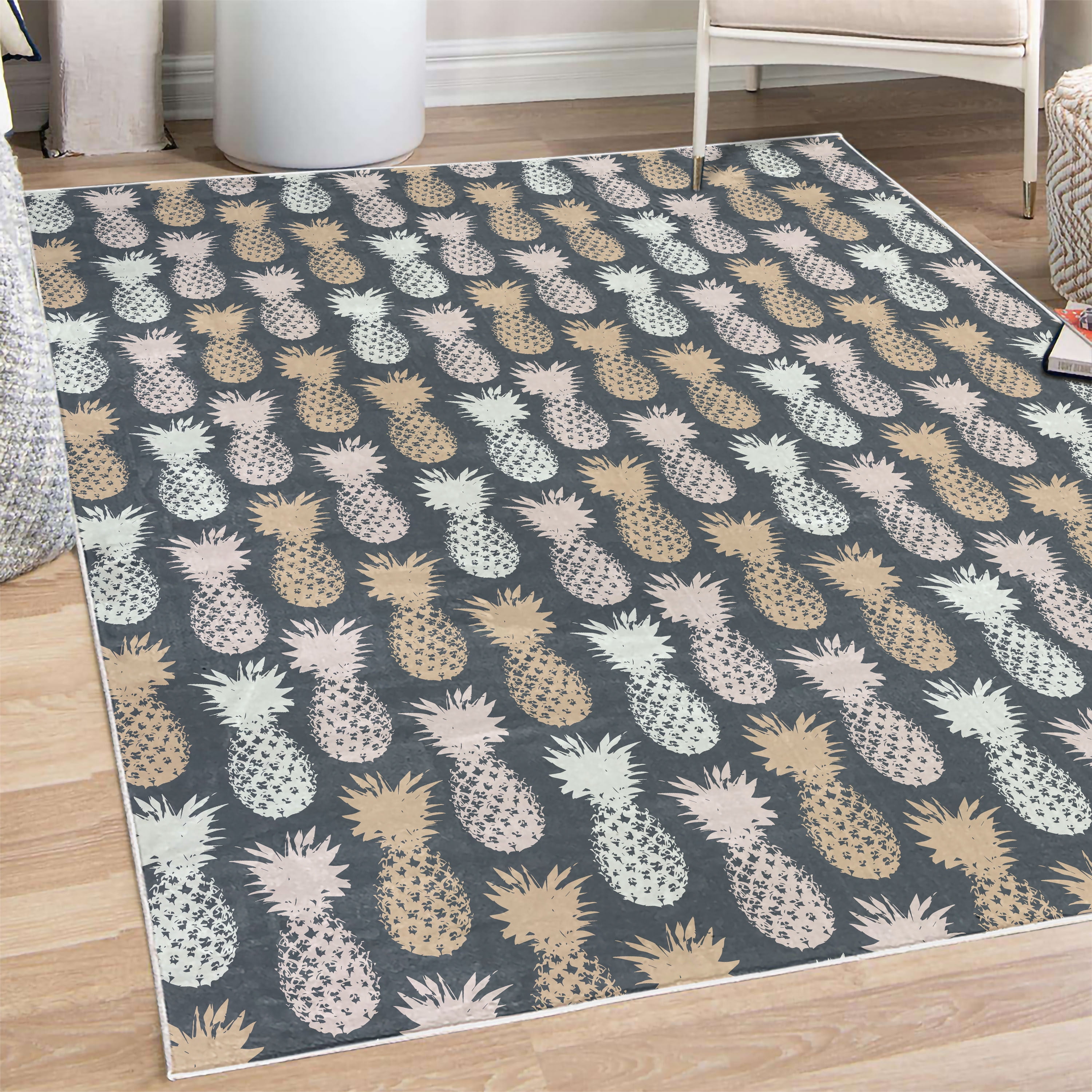 Pineapple Rug Wool Pineapple Decorative Rug, Summer Island Tropic Fruit Pattern Stamped ...