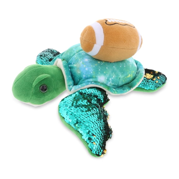 DolliBu Space Sequin Sea Turtle Stuffed Animal with Football Plush - Soft Huggable Turtle, Adorable Playtime Plush Toy, Sea Life Gift, Football Plush Animal Toy for Kids, Adults - 15.5 Inch