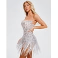 thumbnail image 5 of Vestido de lentejuelas BELLA BARNETT Fringe Silver Cocktail para mujer, 5 of 5