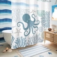 thumbnail image 5 of No Hook Shower Curtain, Blue Octopus Coastal Shower Curtains for Bathroom with See Through Top Window, Summer Beach Nautical Coral Waterproof & Washable Bath Curtain Standard 72"x72", 5 of 9