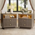thumbnail image 7 of PAPROOS 22.8'' Fluted Nightstand Set of 2, Large 2 Drawers Bedside Table with Charging Station and LED Light, Curved Corner Design Storage Night Stand End Table for Bedroom, Living Room, Brown Gray, 7 of 7